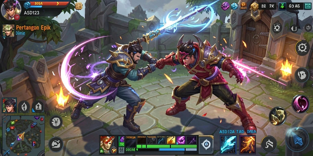 Tangkapan layar gameplay epik dalam pertempuran tim MOBA.