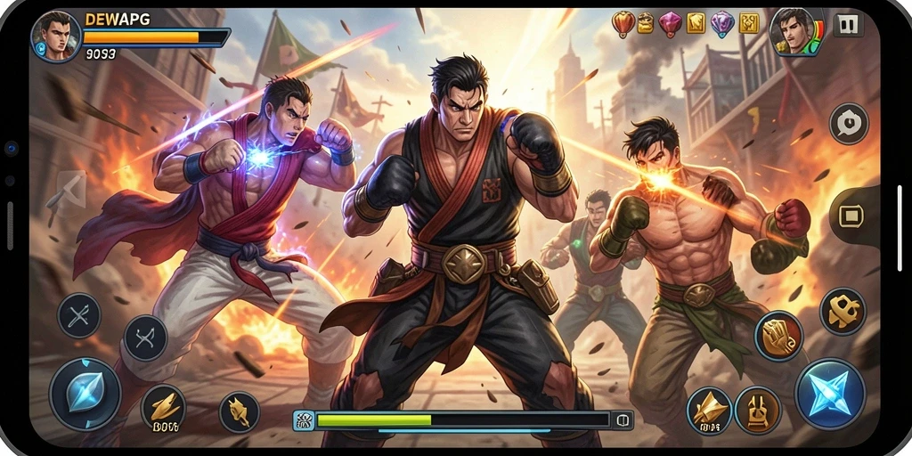 Gameplay pertarungan seru dari DEWAPG dengan efek visual menarik.