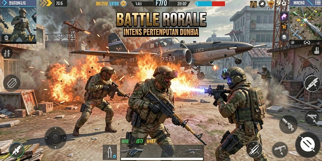 Gameplay seru dalam F7F7 dengan pertempuran Battle Royale yang mendebarkan.