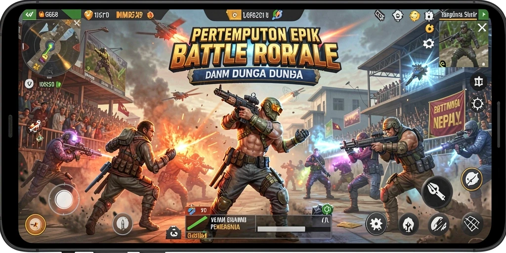 Tampilan gameplay G668 yang seru dalam pertempuran Battle Royale.