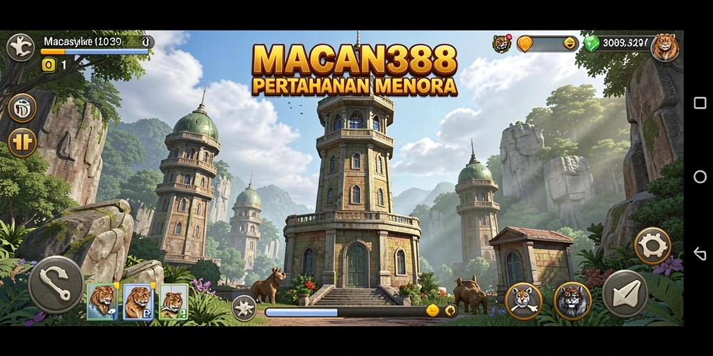 Gameplay <strong>MACAN388</strong> menampilkan pertempuran strategis menara yang seru.