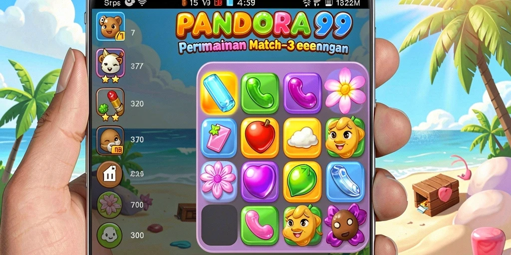 Screenshot gameplay PANDORA99 yang menunjukkan aksi match-3 yang seru.