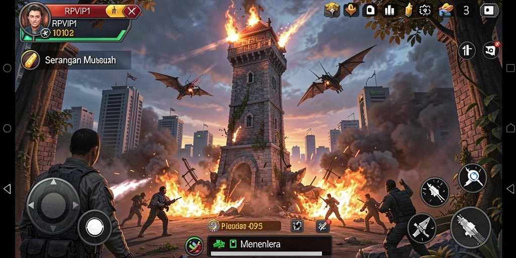 Tampilan gameplay RPVIP1 yang mendebarkan dengan menara bertahan.