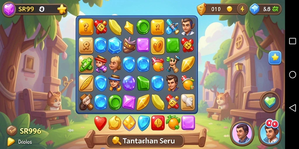 Screenshot gameplay SR996 menampilkan aksi mencocokkan permata yang seru.
