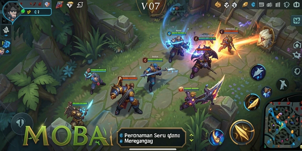 Tangkapan layar gameplay V07 dengan pertarungan antartim yang intens.
