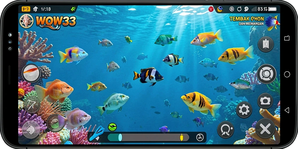 Tampilan gameplay seru di WOW33 saat menembak ikan.