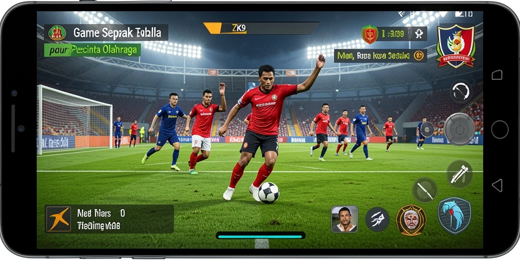 Screenshot gameplay ZK9 menampilkan aksi seru dalam pertandingan sepak bola.